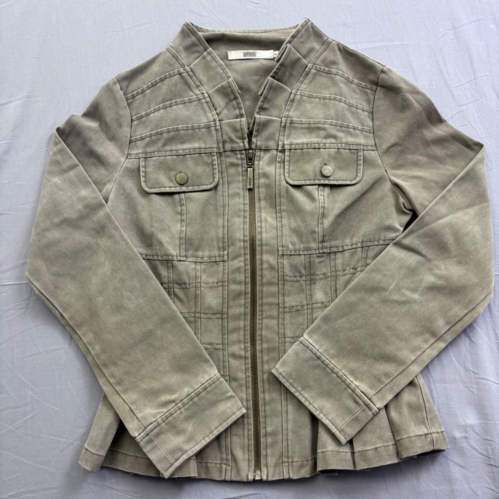 Unbranded Olive Green Utility Peplum Jacket Military Zip Front Pleated Hem Sz M